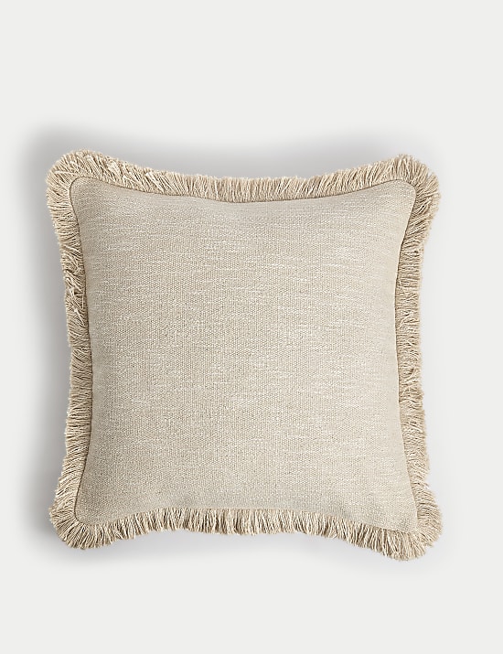 Coussin textur&eacute; &agrave; franges 100 % coton