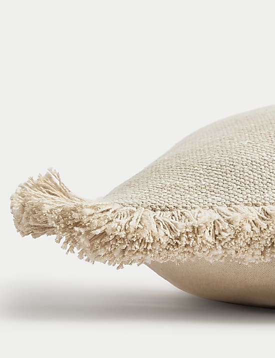 Coussin textur&eacute; &agrave; franges 100 % coton