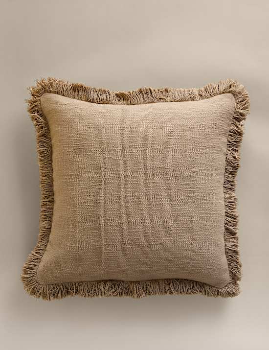 Pure Cotton Textured Fringe Cushion