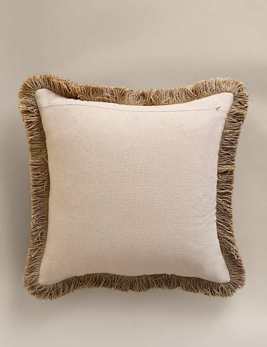 Pure Cotton Textured Fringe Cushion
