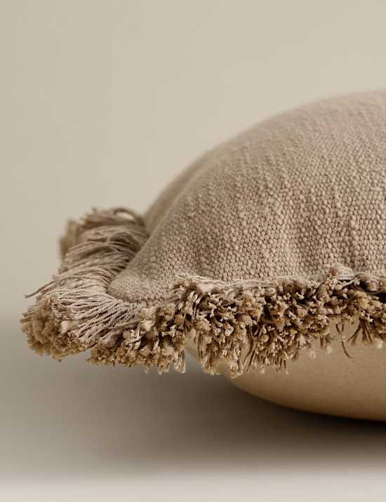 Pure Cotton Textured Fringe Cushion