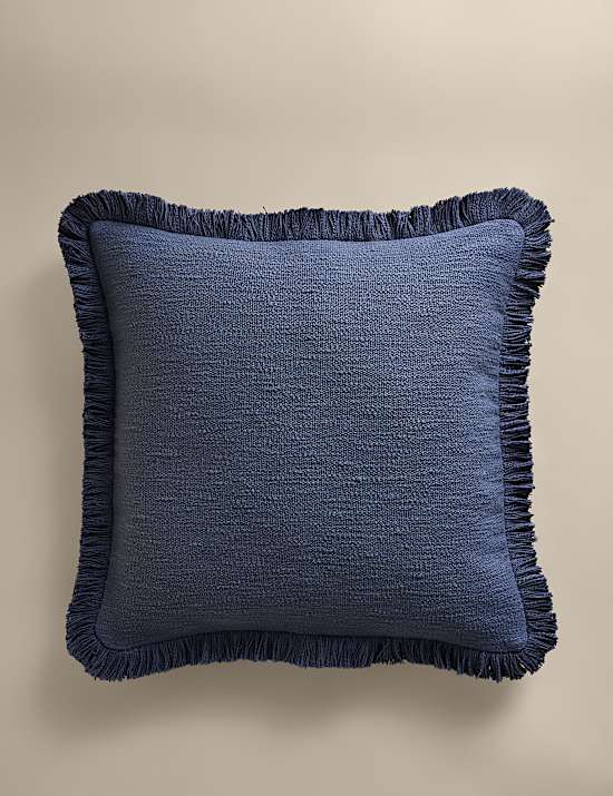 Pure Cotton Textured Fringe Cushion