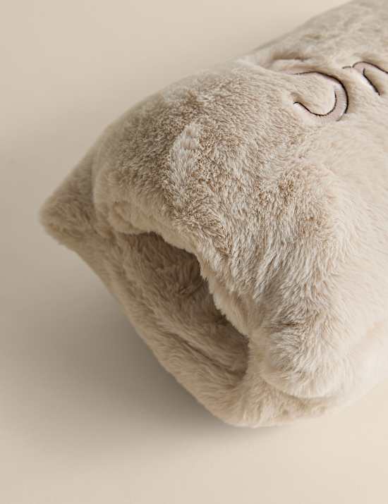 Faux Fur Snooze Slogan Bolster Cushion