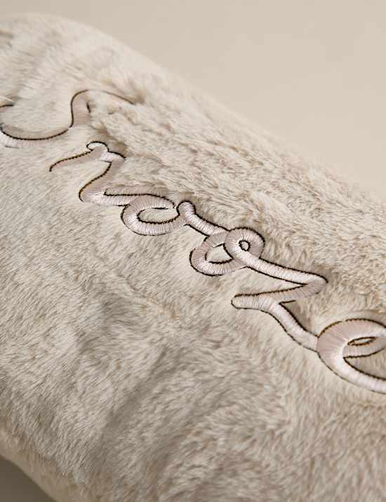 Faux Fur Snooze Slogan Bolster Cushion