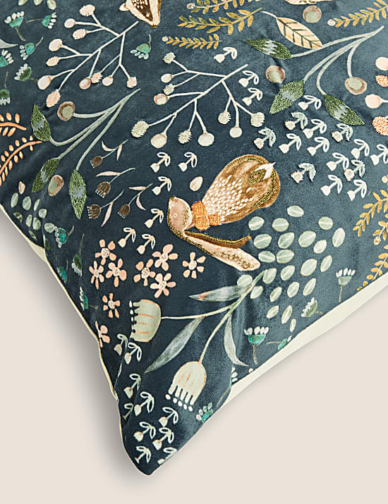 Woodland Print Embroidered Cushion