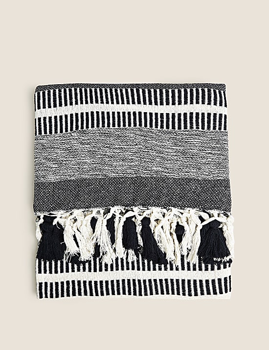 Cotton Rich Woven Monochrome Stripe Throw