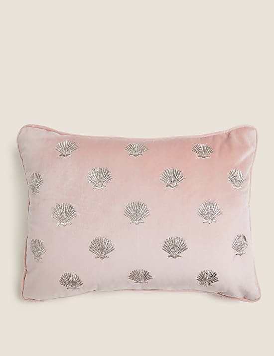 Velvet Shell Embroidered Bolster Cushion