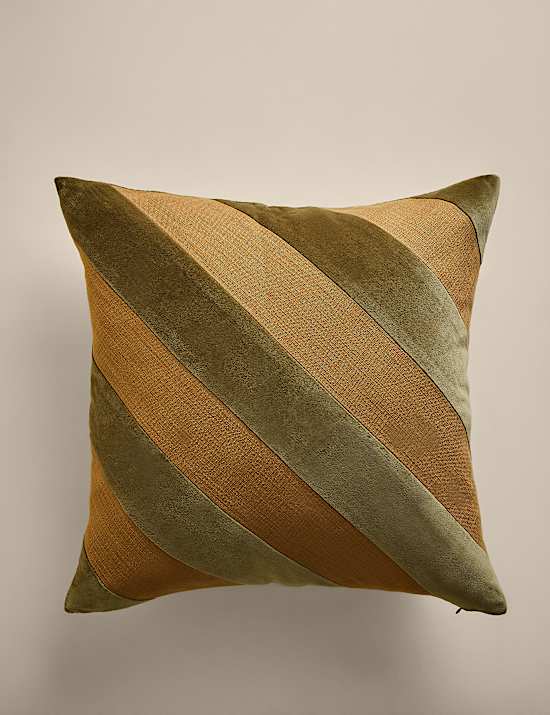 Pure Cotton Velvet Diagonal Stripe Cushion