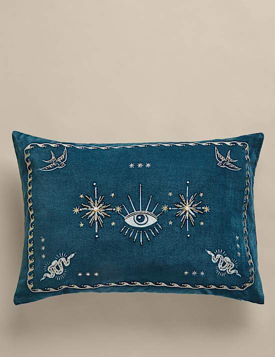Velvet Embroidered Celestial Bolster Cushion