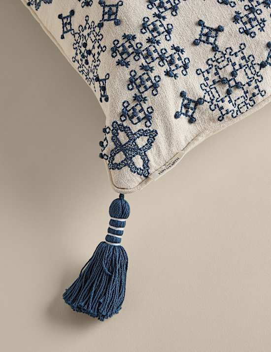 Pure Cotton Embroidered Tassel Cushion
