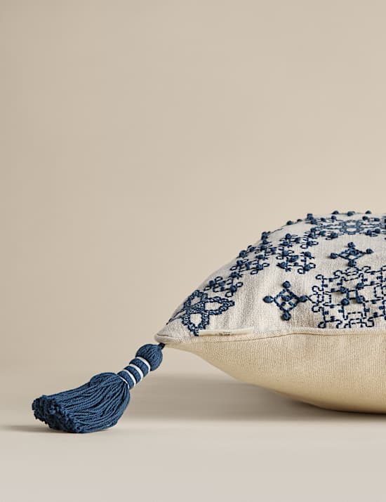 Pure Cotton Embroidered Tassel Cushion