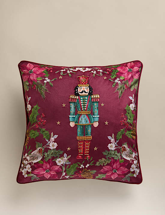Velvet Nutcracker Embellished Cushion