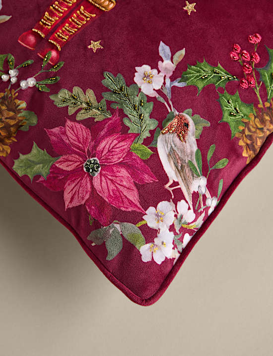 Velvet Nutcracker Embellished Cushion