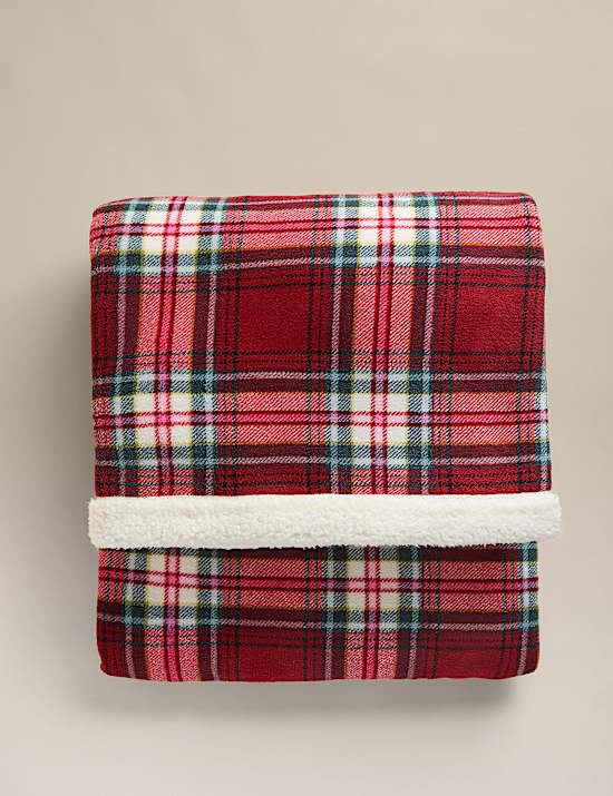 Borg Fleece Checked Throw