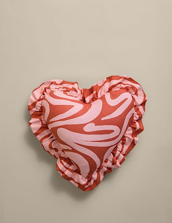 Cotton Rich Printed Frilly Heart Cushion