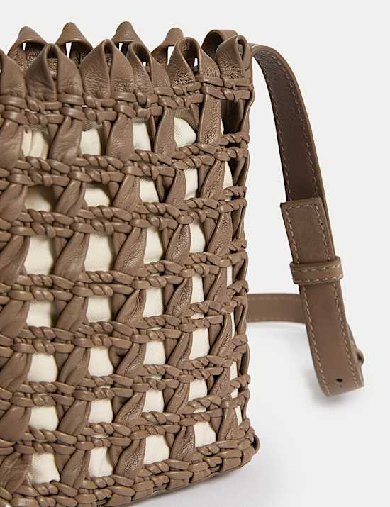 Pure Leather Woven Cross Body Bag