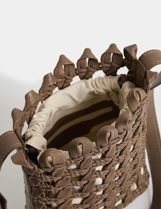 Pure Leather Woven Cross Body Bag