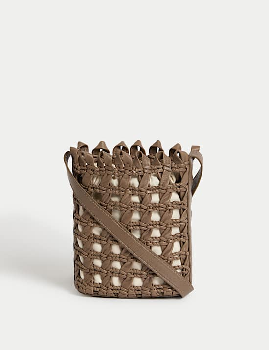 Pure Leather Woven Cross Body Bag