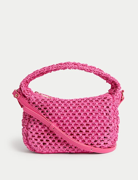 Straw Woven Top Handle Cross Body Bag