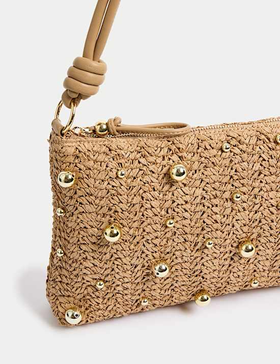 Straw Beaded Shoulder Bag