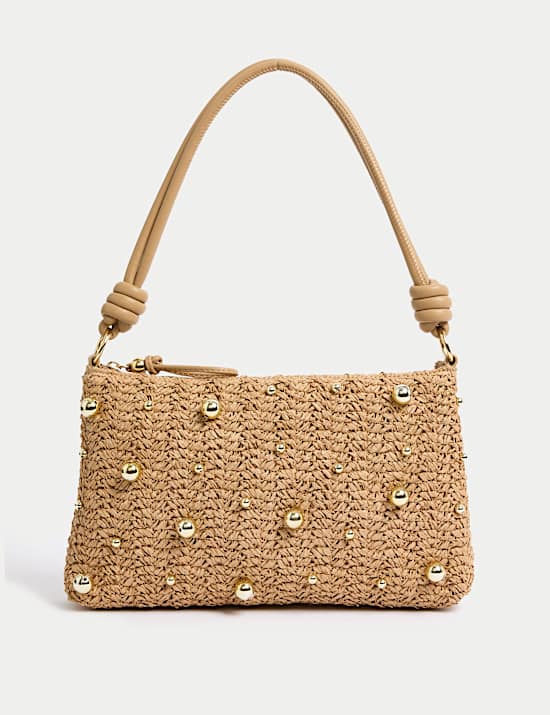 Straw Beaded Shoulder Bag