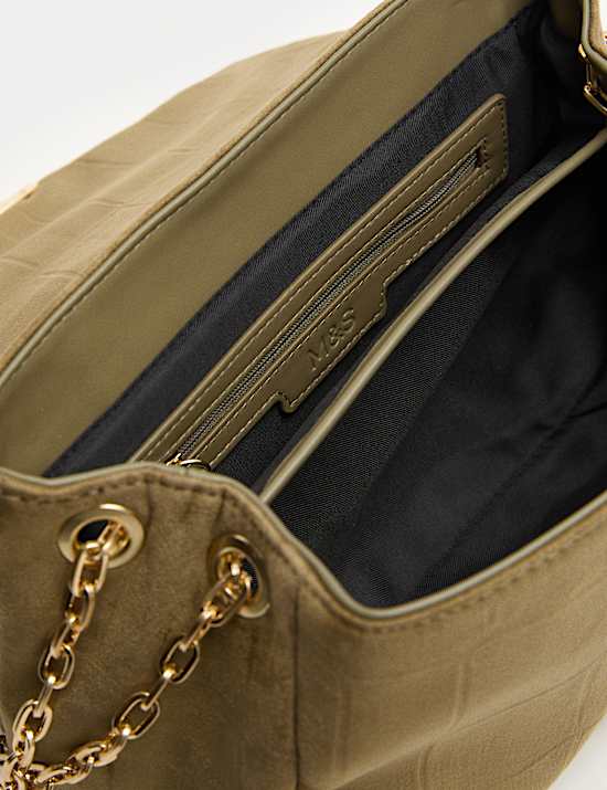 Suedette Croc Effect Double Chain Shoulder Bag