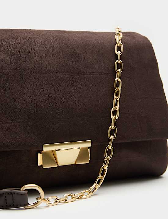 Suedette Croc Effect Double Chain Shoulder Bag