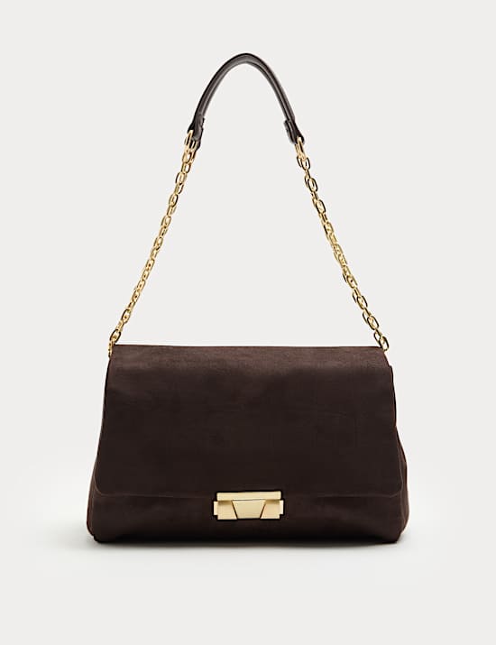Suedette Croc Effect Double Chain Shoulder Bag