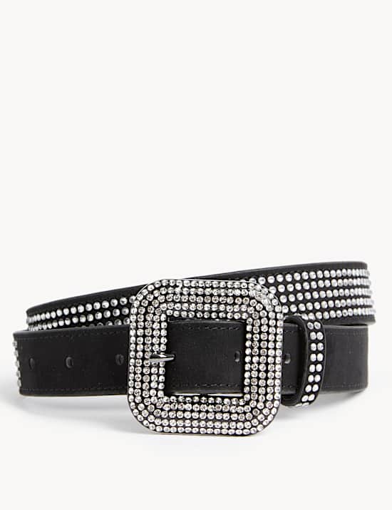 Faux Leather Crystal Jeans Belt