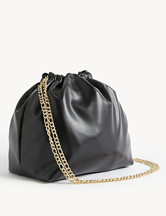 Faux Leather Drawstring Shoulder Bag