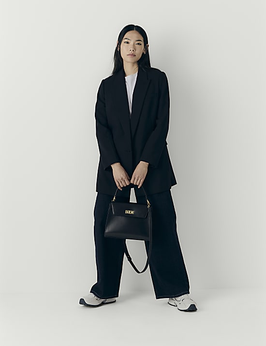 Faux Leather Top Handle Tote Bag