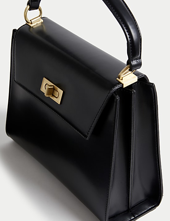 Faux Leather Top Handle Tote Bag