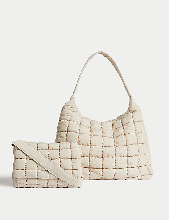 Tas Bahu Nilon Motif Lapisan Rajut