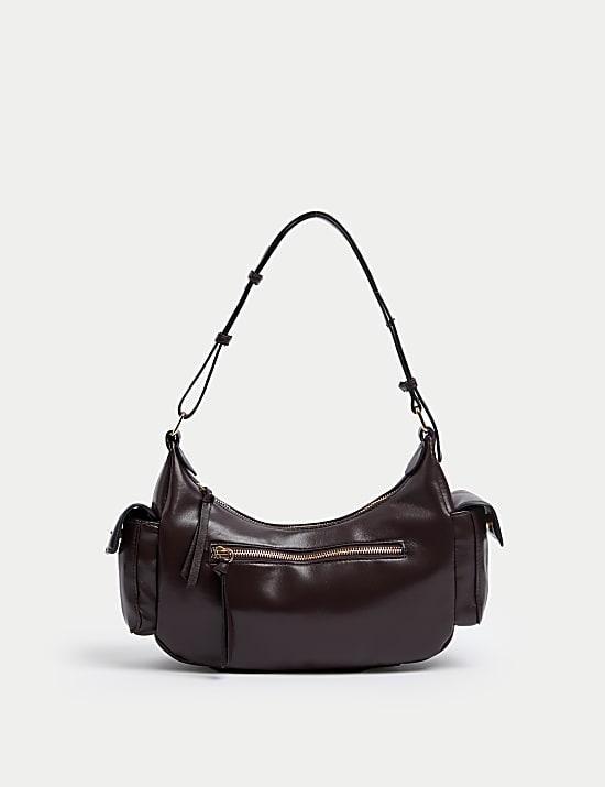 Faux Leather Utility Shoulder Bag