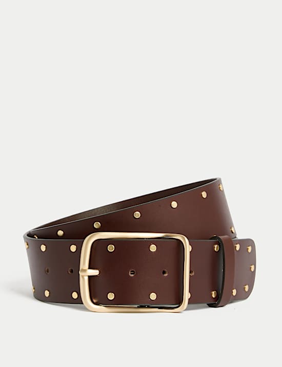 Leather Wide Studded Belt