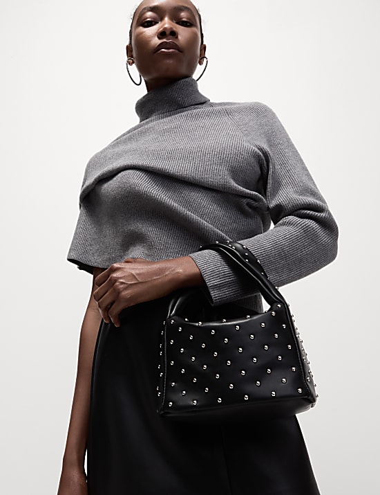 Faux Leather Studded Grab Bag Bags M S CA