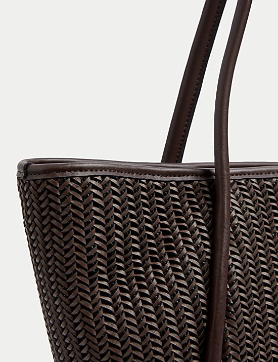 Faux Leather Woven Structured Tote Bag