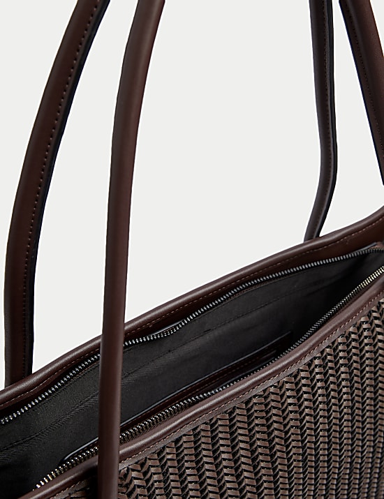 Faux Leather Woven Structured Tote Bag