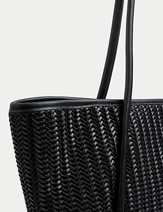 Faux Leather Woven Structured Tote Bag