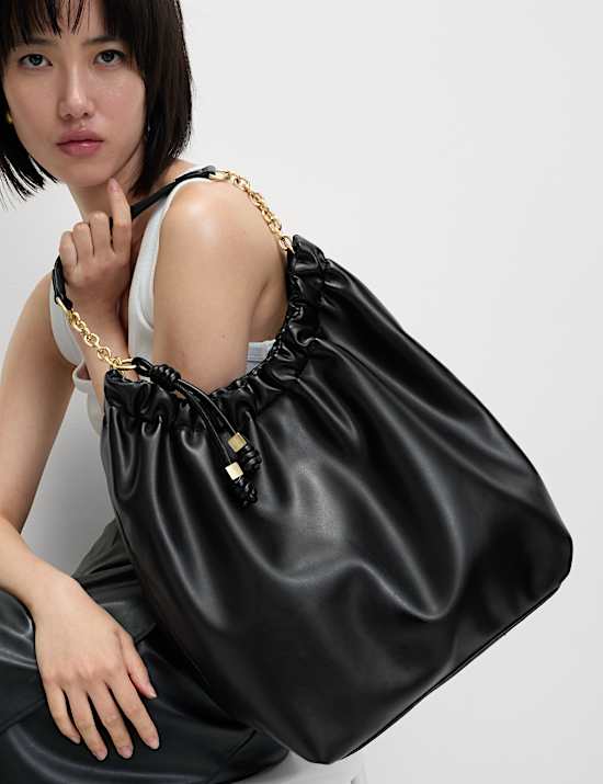 Faux Leather Chain Strap Shoulder Bag