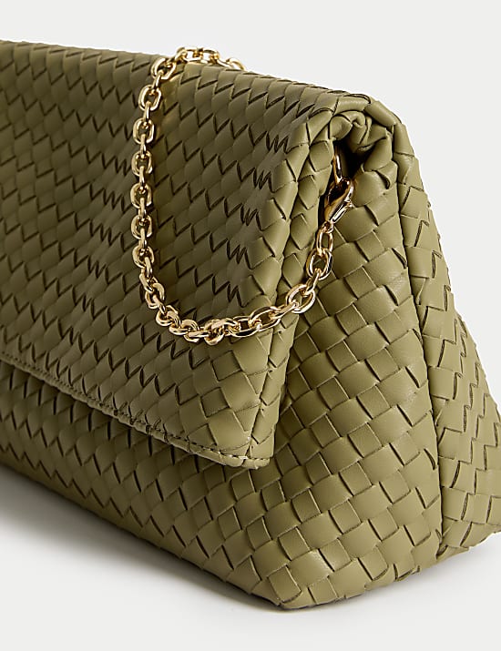 Faux Leather Woven Clutch Bag