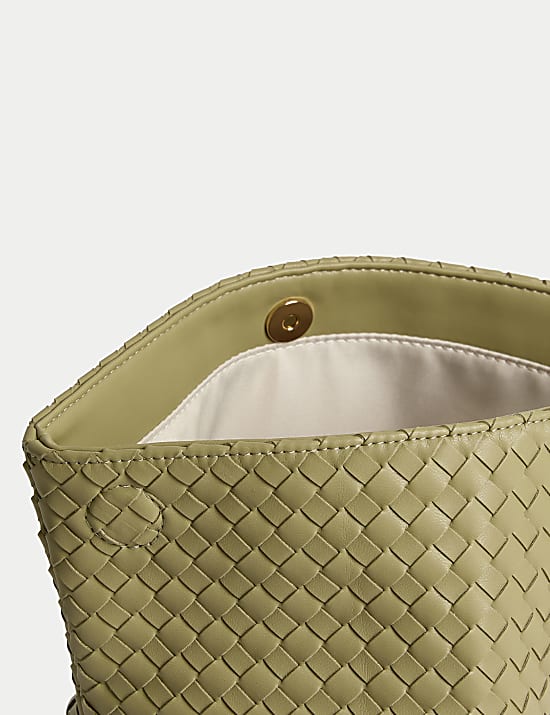 Faux Leather Woven Clutch Bag