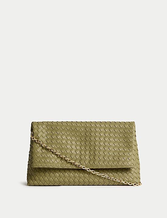 Faux Leather Woven Clutch Bag
