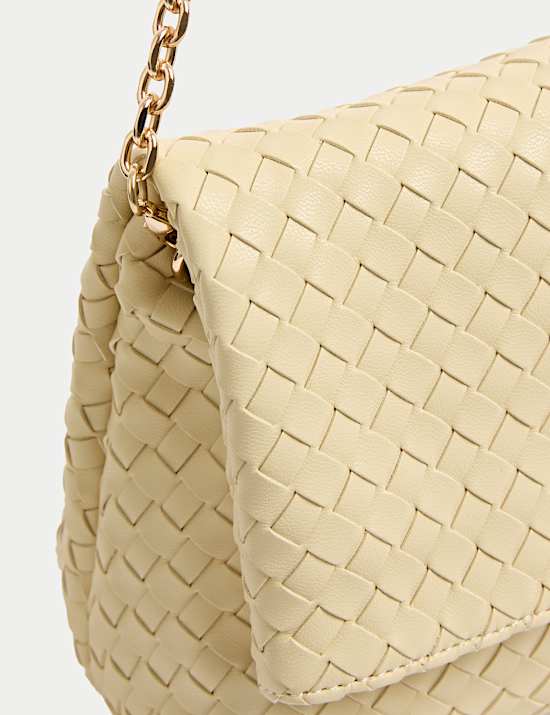 Faux Leather Woven Clutch Bag