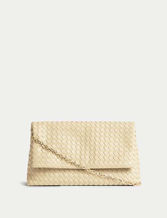 Faux Leather Woven Clutch Bag