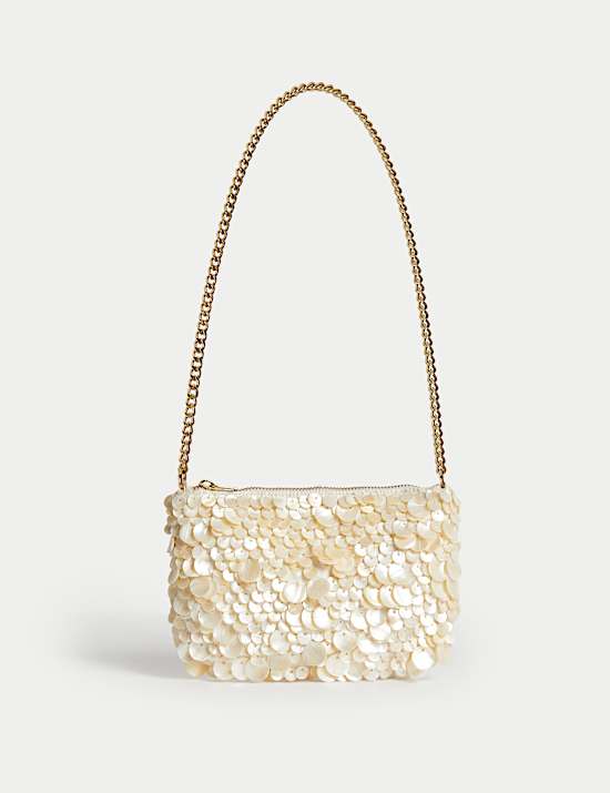 Schultertasche mit Perlenkettenriemen