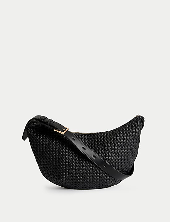 Faux Leather Woven Sling Bag