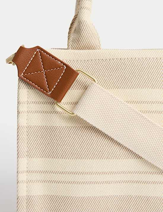 Pure Cotton Striped Cross Body Bag