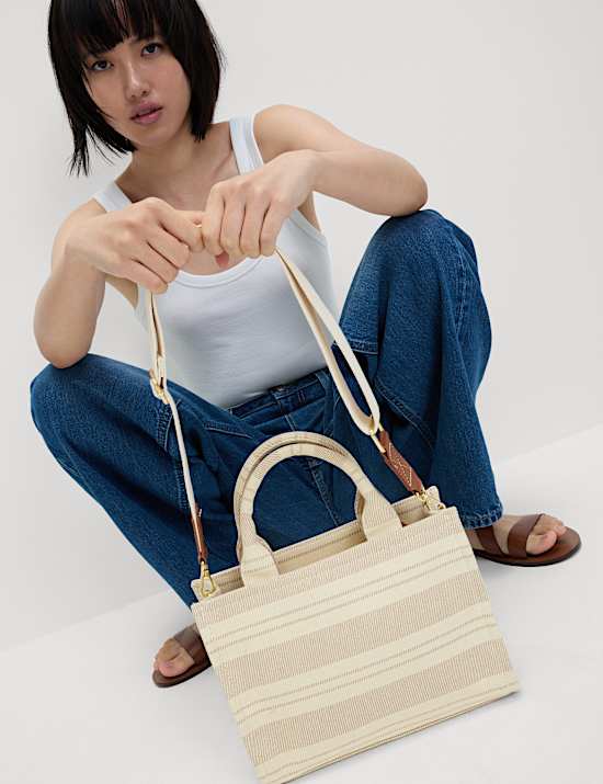 Pure Cotton Striped Cross Body Bag