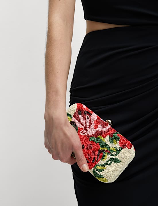 Beaded Floral Clutch Bag